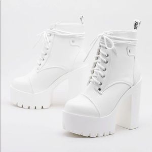White platform chunky heel lace up boots